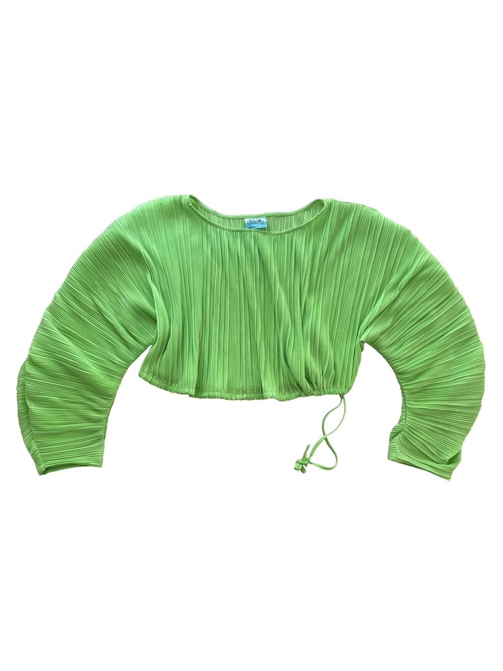 Pleated Lime Green Crop Top - Lightweight Women's Short Blouse